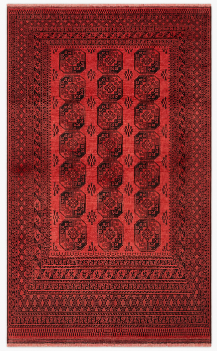 Handmade Persian Wool Area Rug 7x10 - Coral Red Geometric Persian Style Rug - Exact Size 9'10" x 7'1" - KBHM-1207