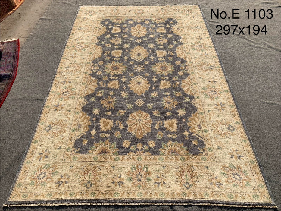 6’4 x 9’9 – Afghan Chobi Rug – Charcoal & Beige