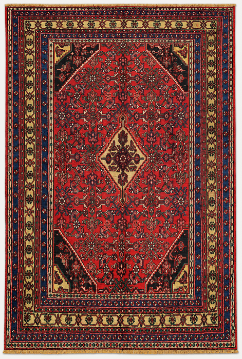 Handmade Persian Wool Area Rug 7x10 - Red & Navy Persian Style Rug - Exact Size 10'2" x 6'11" - KBHM-1116