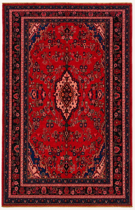Handmade Persian Wool Area Rug 7x10 - Red, Navy & Ivory Traditional Medallion Persian Style Rug - Exact Size 10'8" x 6'11" - KBHM-1103
