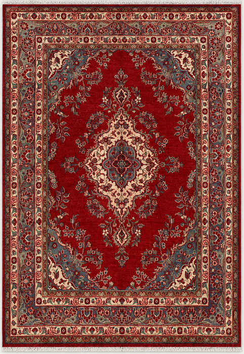 Handmade Persian Wool Area Rug 7x10 - Red Floral Medallion Persian Style Rug - Exact Size 9'11" x 6'10" - KBHM-685