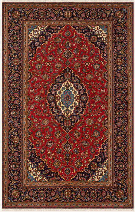 Handmade Persian Wool Area Rug 7x10 - Red Floral Medallion Persian Style Rug - Exact Size 9'7" x 6'7" - KBHM-684