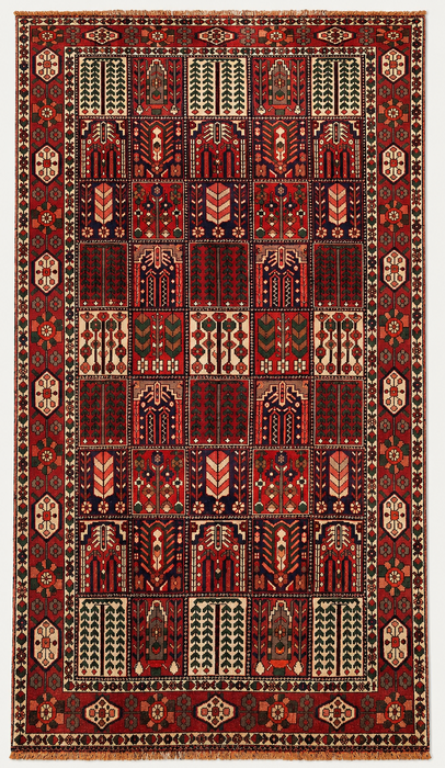 Handmade Persian Wool Area Rug 7x10 - Red, Ivory & Brown Panel Persian Style Rug - Exact Size 10'5" x 6'8" - KBHM-1101