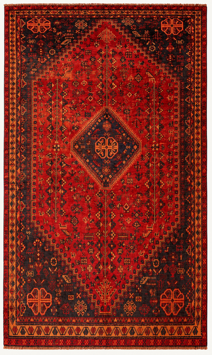 Handmade Persian Wool Area Rug 7x10 - Red, Navy & Rust Tribal Medallion Persian Style Rug - Exact Size 9'9" x 6'6" - KBHM-1095