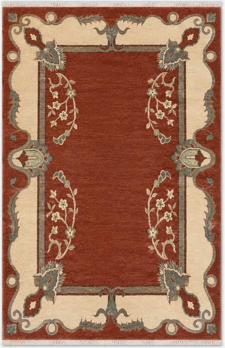 Handmade Persian Wool Area Rug 7x10 - Rust Traditional Open Field Chobi Style Rug - Exact Size 7'8" x 6'0" - KBHM-631