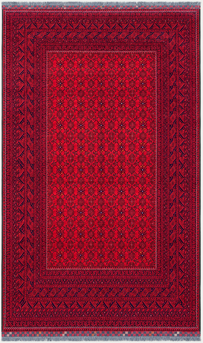 Handmade Persian Wool Area Rug 7x10 - Red Tribal Geometric Chobi Style Rug - Exact Size 9'7" x 6'6" - KBHM-618