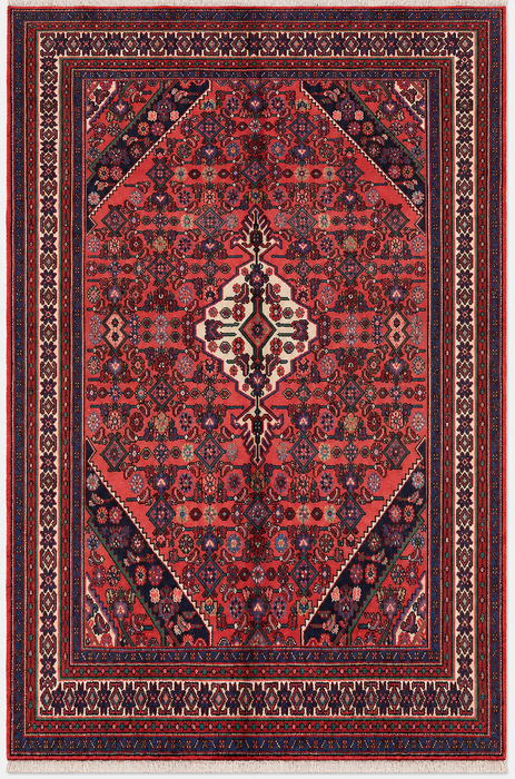 Handmade Persian Wool Area Rug 7x10 - Coral Geometric Medallion Persian Style Rug - Exact Size 9'11" x 6'9" - KBHM-1021
