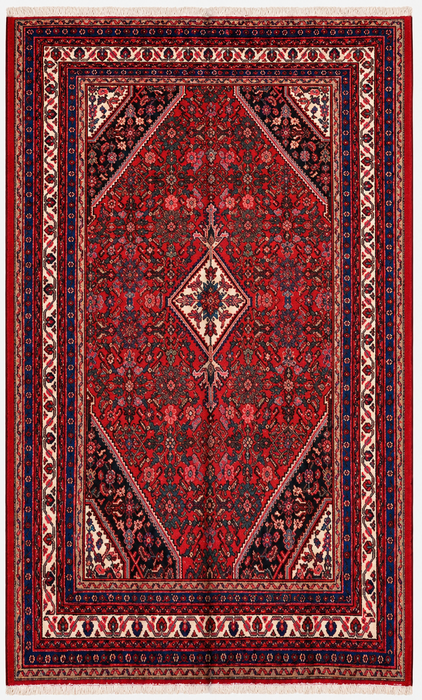 Handmade Persian Wool Area Rug 7x10 - Red, Blue & Ivory Traditional Persian Style Rug - Exact Size 10'0" x 7'0" - KBHM-1091