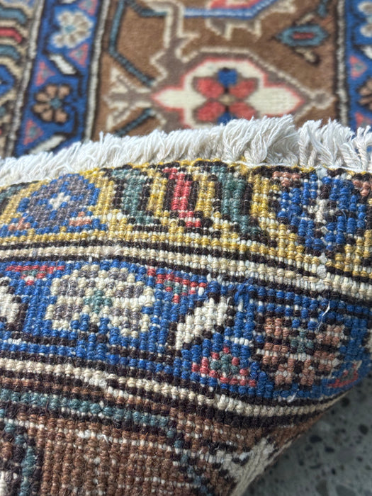 6’4x10’6 Hand-Knotted Persian Wool Rug – Beige & Blue Medallion Design