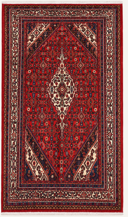 Handmade Persian Wool Area Rug 7x10 - Red, Ivory & Navy Traditional Medallion Persian Style Rug - Exact Size 10'3" x 6'8" - KBHM-1176