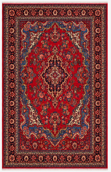Handmade Persian Wool Area Rug 7x10 - Red, Blue & Ivory Traditional Medallion Persian Style Rug - Exact Size 9'9" x 7'0" - KBHM-1086
