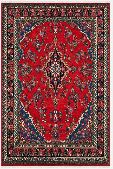 Handmade Persian Wool Area Rug 7x10 - Red, Blue & Ivory Traditional Medallion Persian Style Rug - Exact Size 9'8" x 7'0" - KBHM-1047