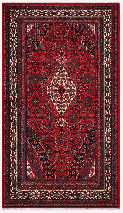 Handmade Persian Wool Area Rug 7x10 - Red, Ivory & Navy Traditional Geometric Medallion Persian Style Rug - Exact Size 10'6" x 6'8" - KBHM-1045