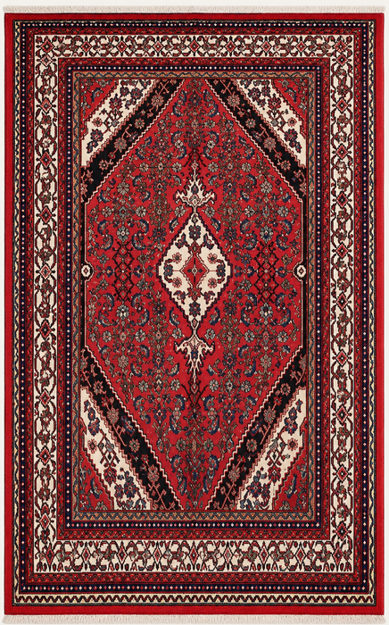 Handmade Persian Wool Area Rug 7x10 - Red, Ivory & Navy Traditional Geometric Medallion Persian Style Rug - Exact Size 10'4" x 6'11" - KBHM-1043