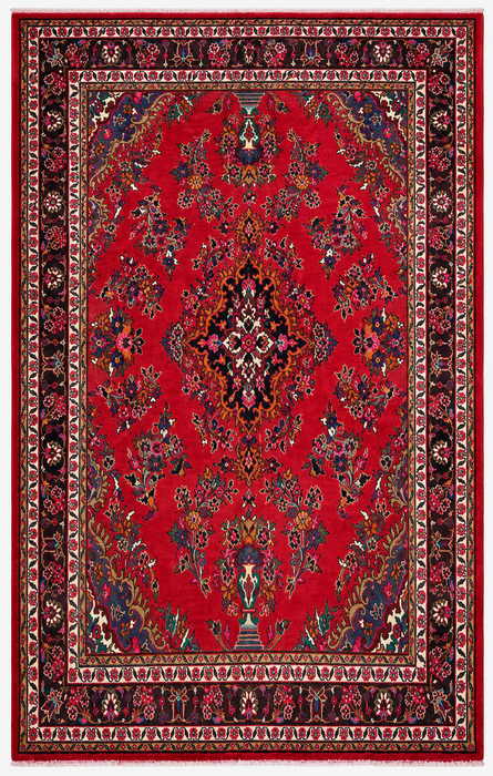 Handmade Persian Wool Area Rug 7x10 - Red, Blue & Ivory Traditional Medallion Persian Style Rug - Exact Size 10'4" x 6'11" - KBHM-1040