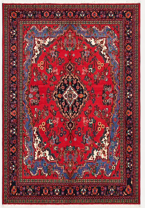 Handmade Persian Wool Area Rug 7x10 - Red, Blue & Ivory Traditional Medallion Persian Style Rug - Exact Size 10'0" x 7'3" - KBHM-1039