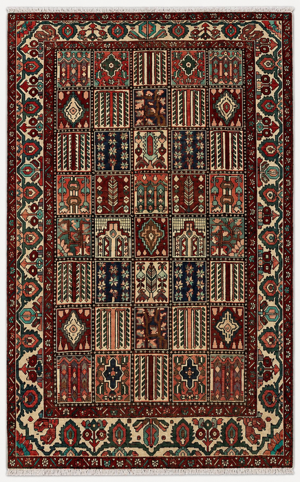 Handmade Persian Wool Area Rug 7x10 - Multicolor Geometric Patchwork Persian Style Rug - Exact Size 9'5" x 6'7" - KBHM-1006