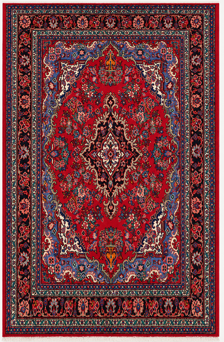 Handmade Persian Wool Area Rug 7x10 - Red, Blue & Ivory Traditional Medallion Persian Style Rug - Exact Size 9'9" x 7'1" - KBHM-1037
