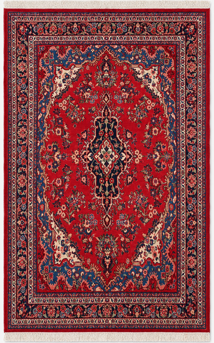 Handmade Persian Wool Area Rug 7x10 - Red, Blue & Ivory Traditional Medallion Persian Style Rug - Exact Size 9'11" x 7'0" - KBHM-1034