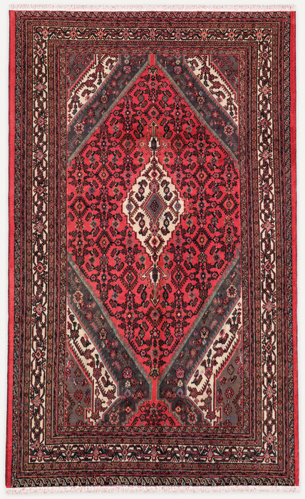 Handmade Persian Wool Area Rug 7x10 - Red, Ivory & Charcoal Traditional Geometric Medallion Persian Style Rug - Exact Size 9'9" x 7'0" - KBHM-1033