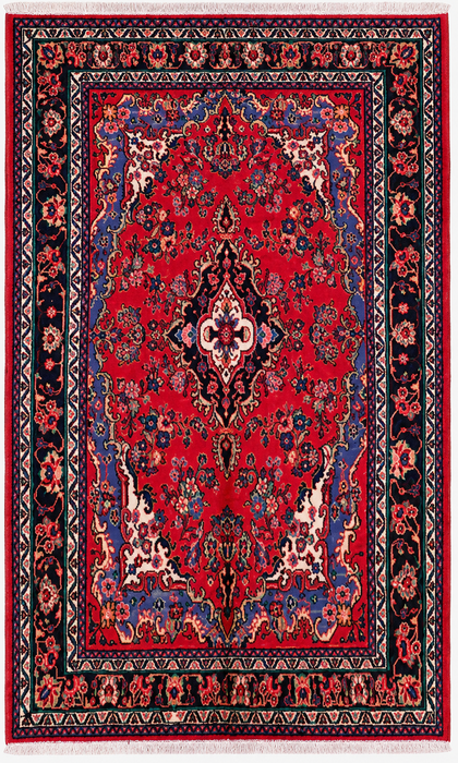 Handmade Persian Wool Area Rug 7x10 - Red, Blue & Ivory Traditional Medallion Persian Style Rug - Exact Size 10'4" x 7'1" - KBHM-1032
