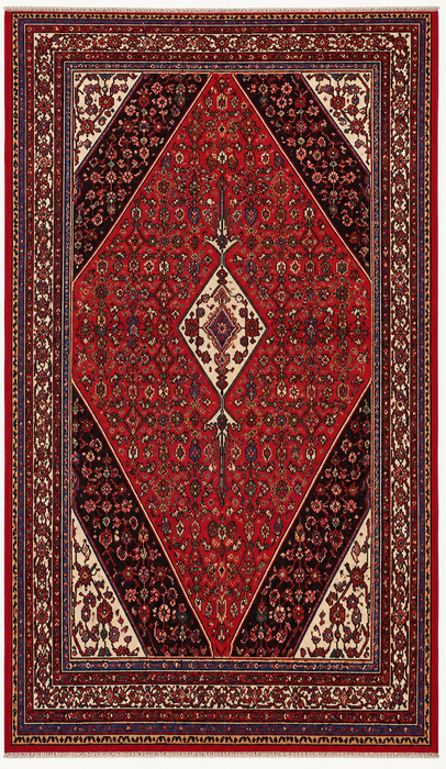9'9 x 6'10 Hand-Knotted Persian Wool Rug in Red, Ivory & Brown Traditional Geometric Medallion Design | KBHM-1031