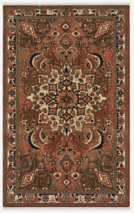 Handmade Persian Wool Area Rug 7x10 - Taupe Floral Medallion Persian Style Rug - Exact Size 9'8" x 6'11" - KBHM-1002