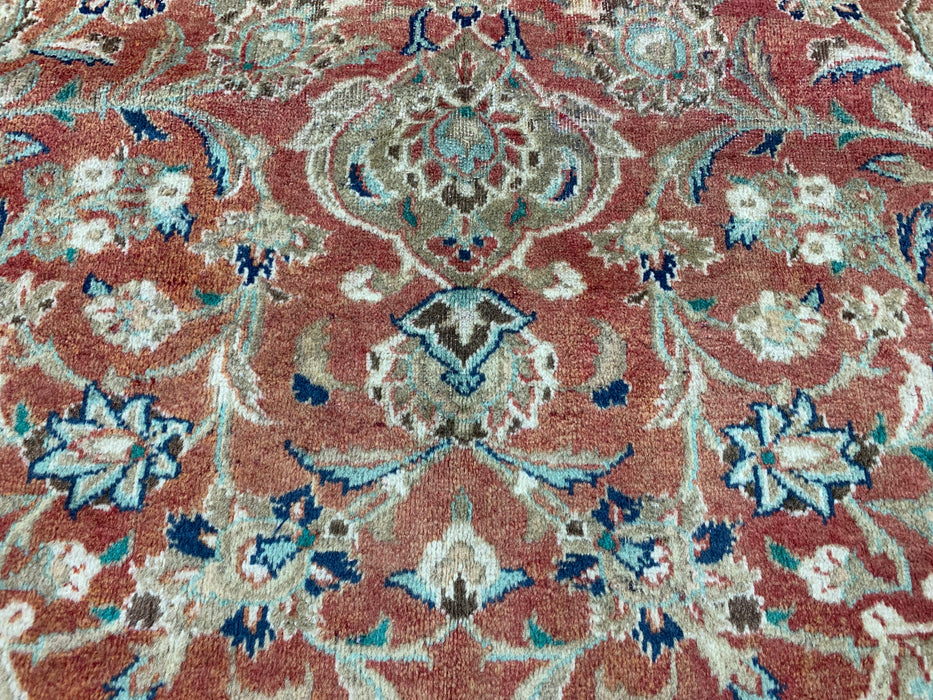10’0” × 12’6” Hand-Knotted Persian Wool Rug – Terracotta Red with Sage & Ivory Accents