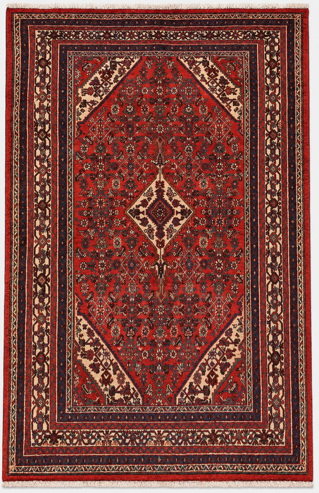 Handmade Persian Wool Area Rug 7x10 - Red Medallion Persian Style Rug - Exact Size 9'10" x 6'10" - KBHM-969