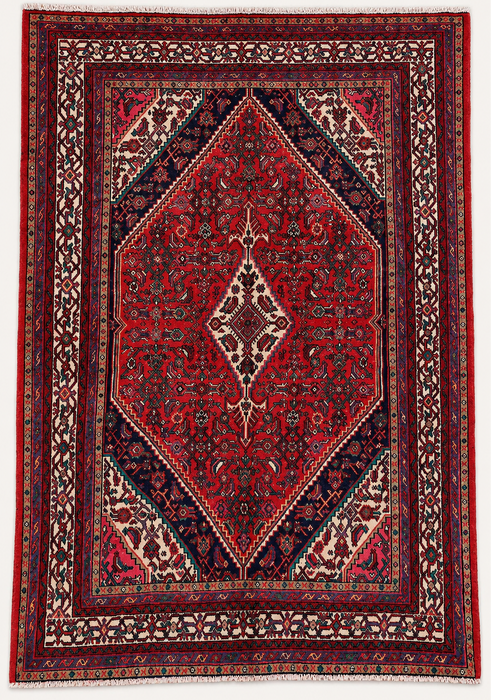 Handmade Persian Wool Area Rug 7x10 - Red Medallion Persian Style Rug - Exact Size 9'9" x 6'11" - KBHM-966