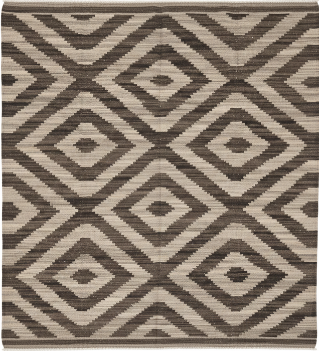Handwoven Wool Kilim Area Rug – Brown / Beige Diamond – 5'7" x 9'11"