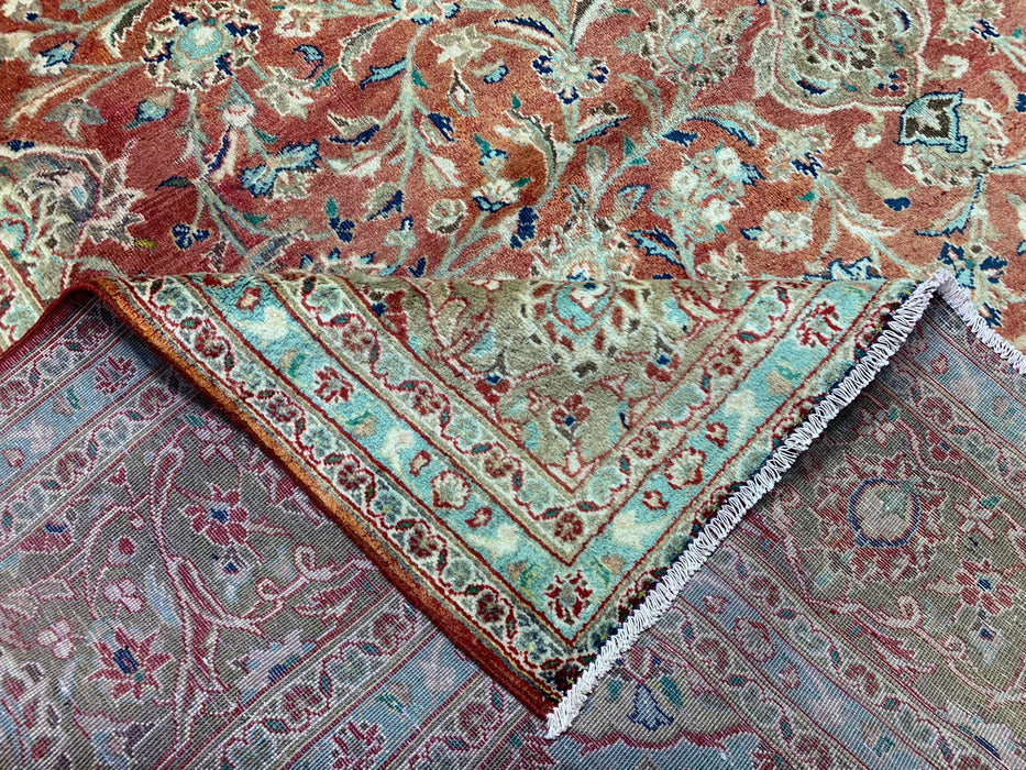 10’0” × 12’6” Hand-Knotted Persian Wool Rug – Terracotta Red with Sage & Ivory Accents