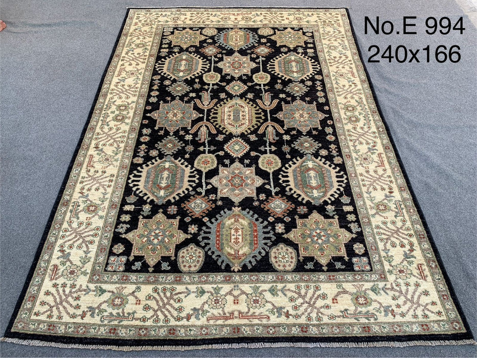 5’5 x 7’10 Black & Ivory Afghan Chobi Rug