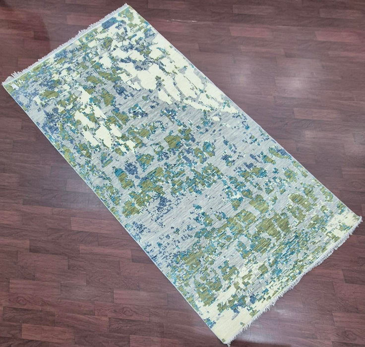 5x8ft, Hand knotted carpet Modern design purewool Grey colour