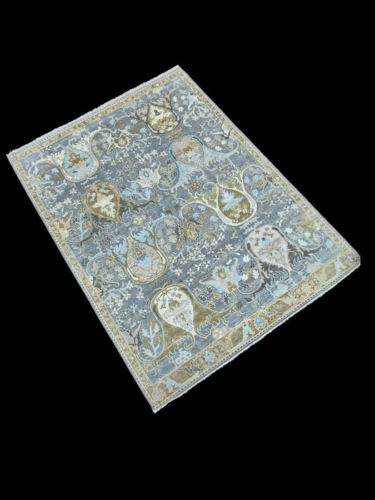 9x12ft. Hand knotted carpet , Oriental Design Pure handspun wool Tulip grey