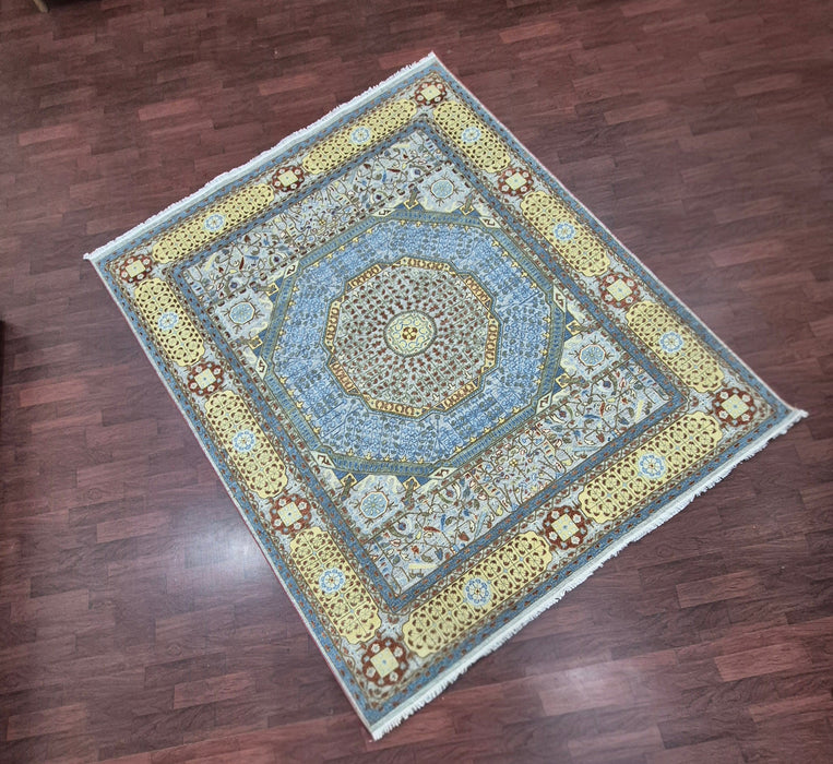 8x10ft. Hand knotted Carpet, Blue /Gold