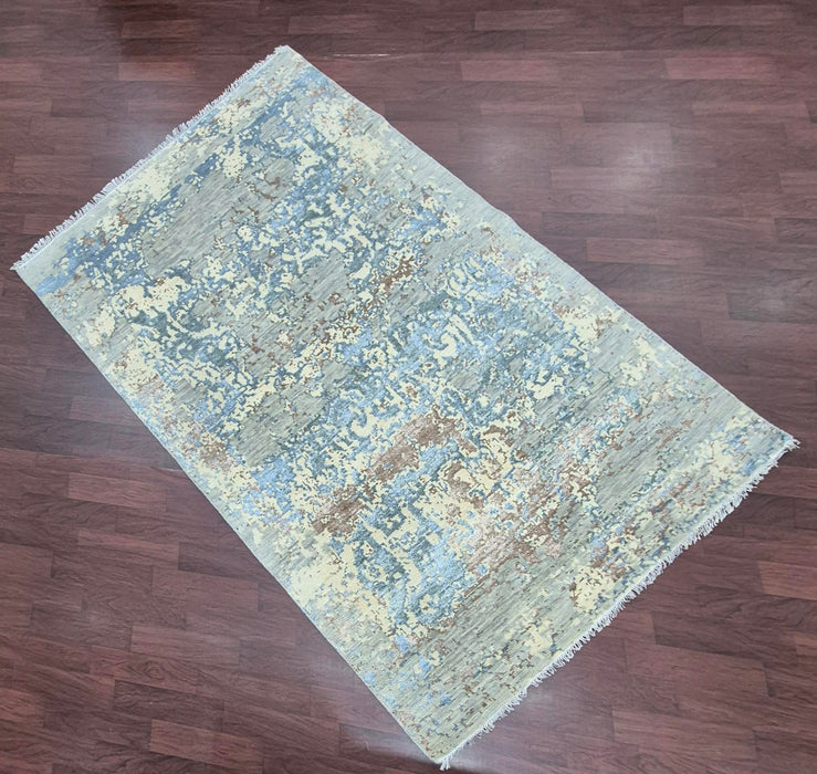 5x8ft, Hand knotted carpet Modern design Pure wool Grey colour