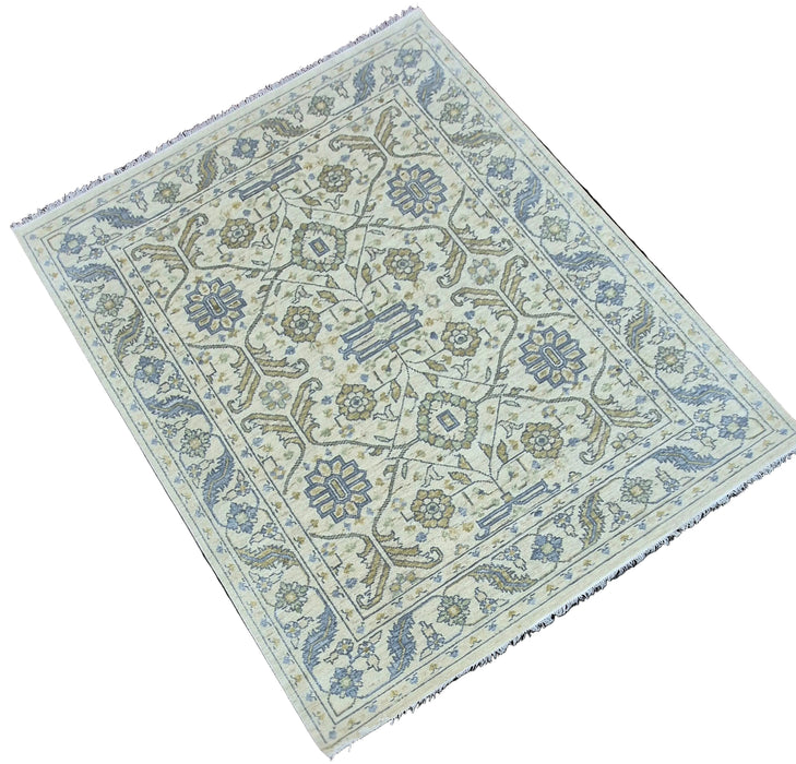 8x10ft, Hand knotted Oriental Heriz design  pure handspun wool carpet Ivory /Ivory colour
