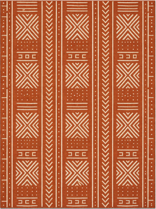 Terracotta Tribal Stripe Indoor/Outdoor Polyester Area Rug – 8' x 11'