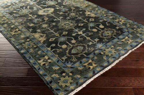 Antique Handmade Wool Rug — Charcoal / Green | ATQ-1008