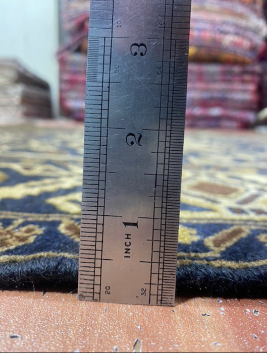 3’9” x 6’8” Hand-Knotted Tribal Wool Rug – Navy & Beige Geometric Pattern