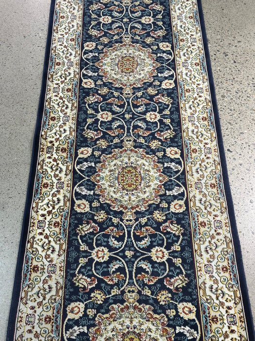 2'7" x 13' Machine-Made Traditional Runner Rug - Navy/Ivory/Multi