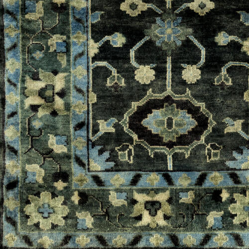 Antique Handmade Wool Rug — Charcoal / Green | ATQ-1008