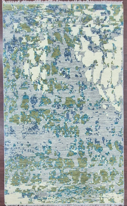5x8ft, Hand knotted carpet Modern design purewool Grey colour