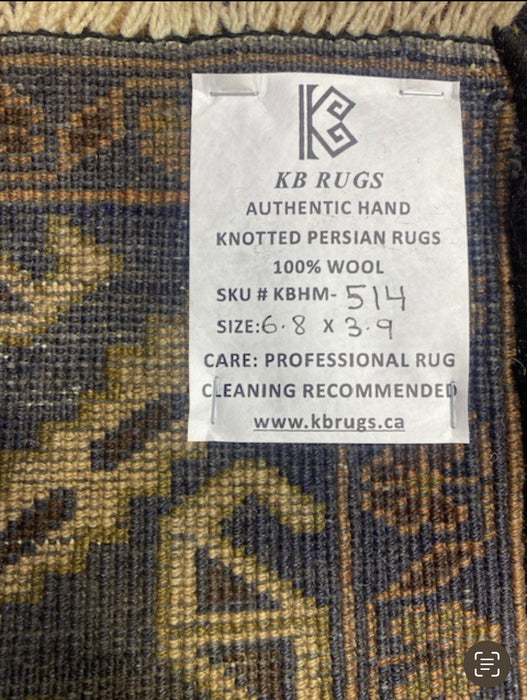 3’9” x 6’8” Hand-Knotted Tribal Wool Rug – Navy & Beige Geometric Pattern