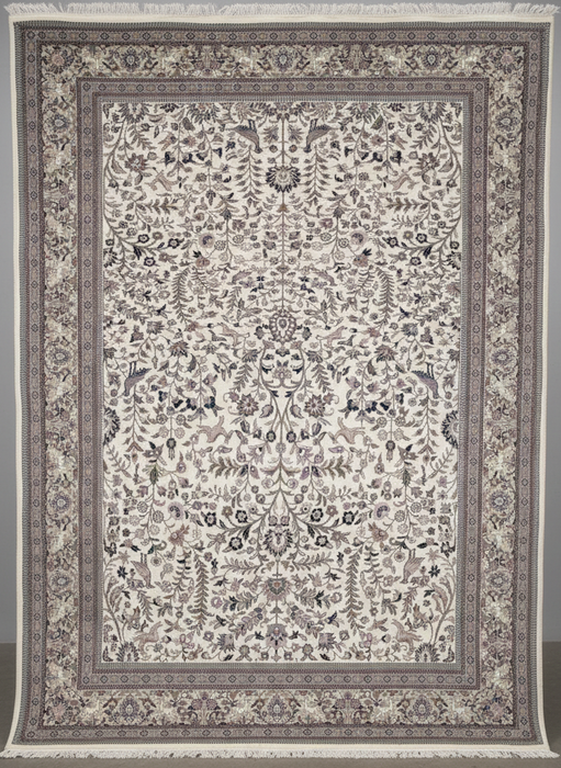 Hand-Knotted Palace-Style Wool Rug – Ivory Floral with Animal Motifs – 10' x 13'8"