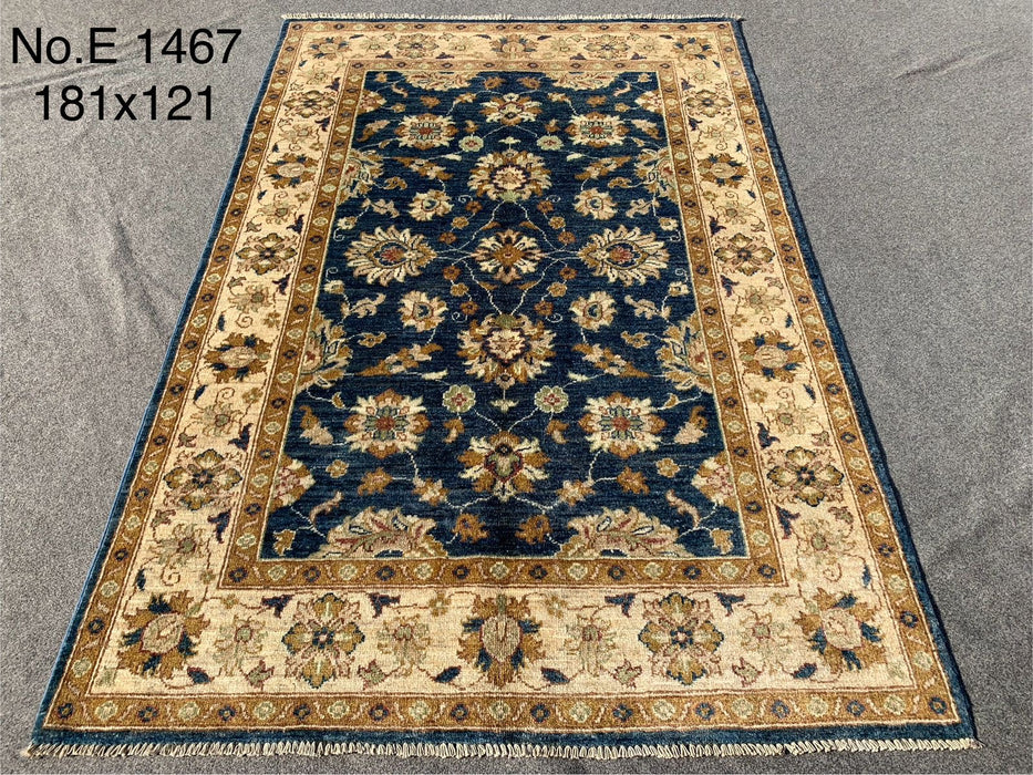 4x6 Navy Blue & Beige Hand-Knotted Rug