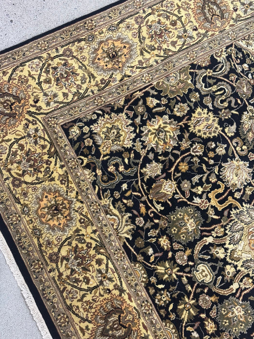 8’x10’ Hand-Knotted Persian-Style (Indo-Persian) Wool Area Rug- Black/Beige