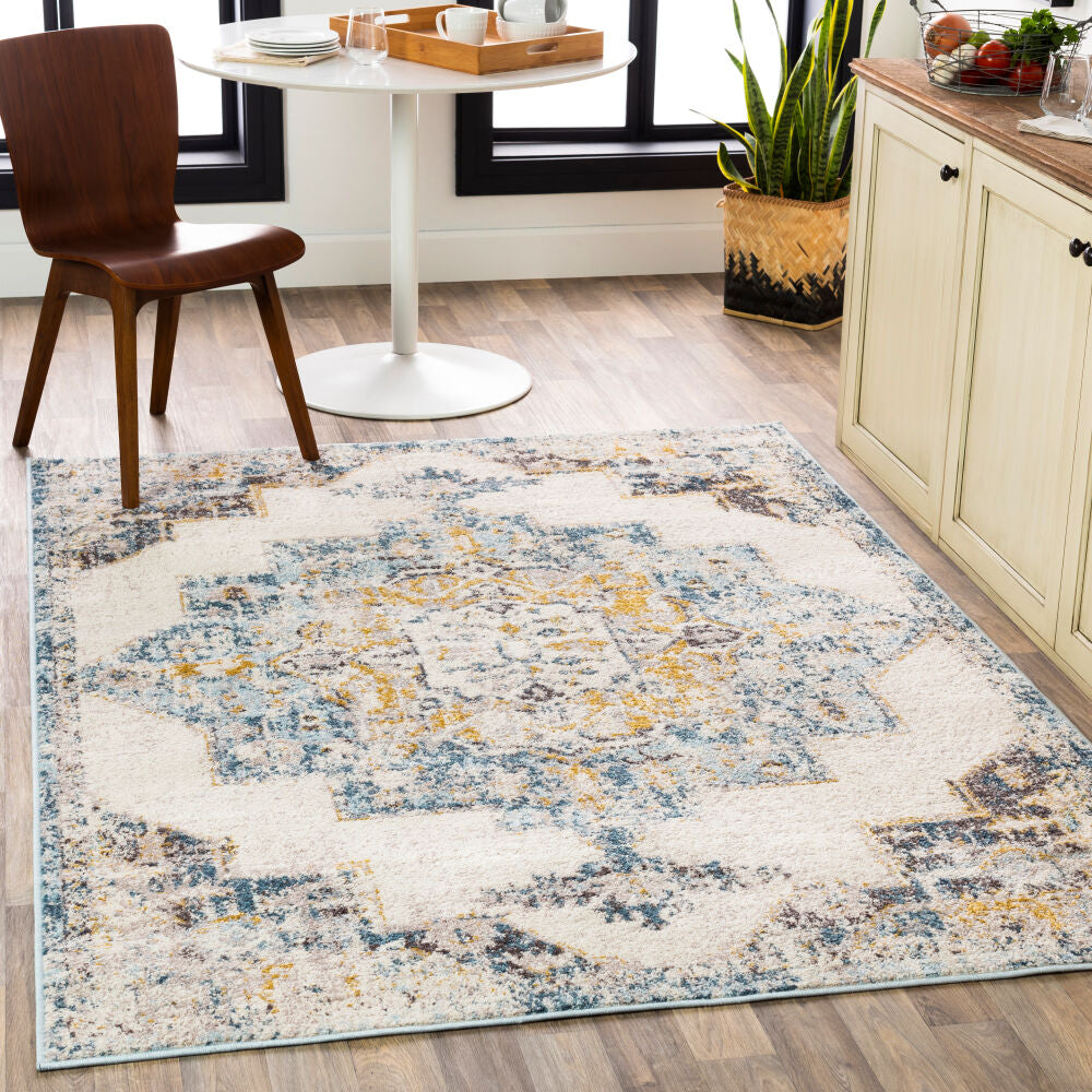 Ankara Machine Woven Rug — Ivory / Blue | AKR-2309 - colour & pattern