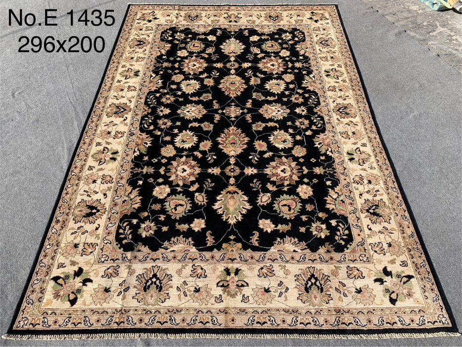 6’7 x 9’9 Black & Beige Afghan Chobi Wool Rug
